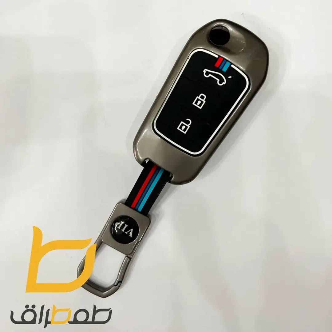 کاور ریموت فلزی خودرو، رنگ خاکستری، مشکی، قرمز و آبی، جنس پلاستیک، قاب سوییچ با بند و قلاب