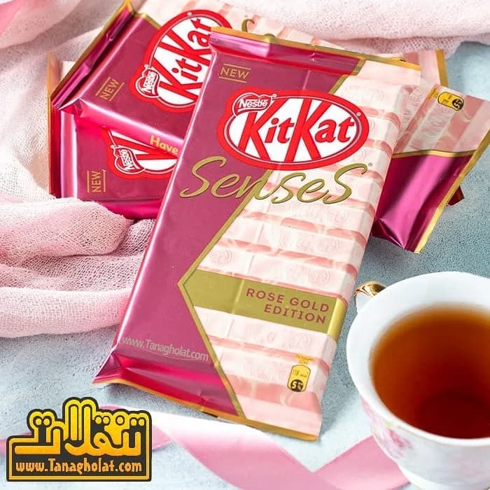 شکلات کیت کت رزگلد، رنگ صورتی و طلایی، جنس پلاستیک، بسته مستطیلی