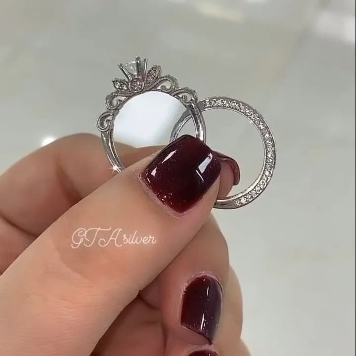ست انگشتر نقره، رنگ نقره‌ای، تک نگین و حلقه