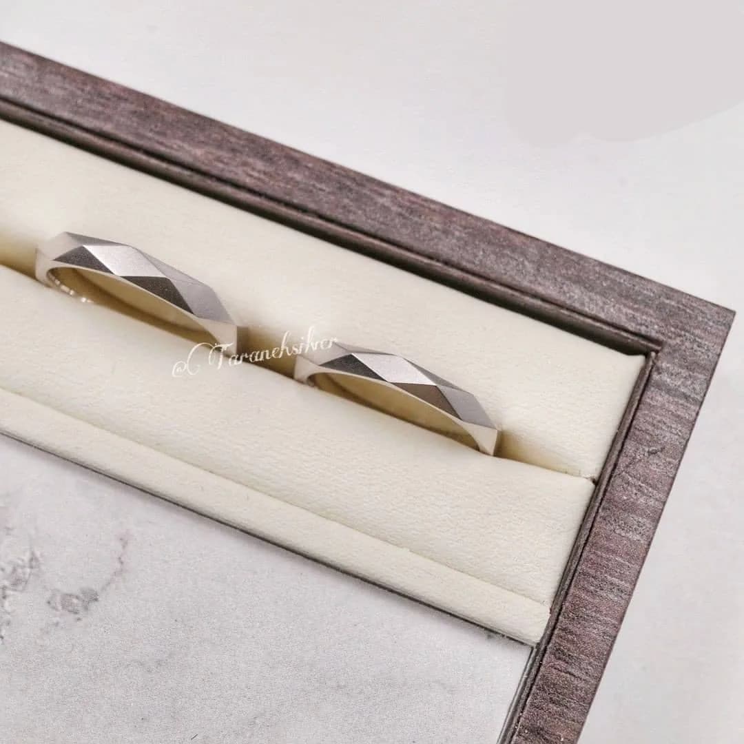 حلقه ست نقره چندضلعی آینه‌ای