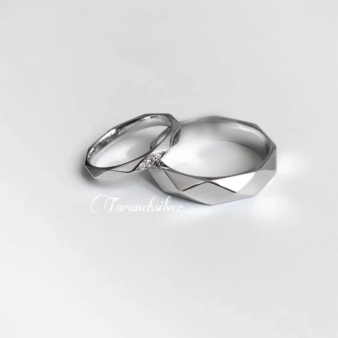ست حلقه نقره چندضلعی نگین‌کار