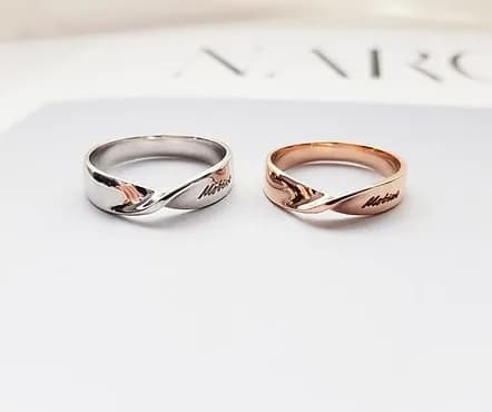 حلقه ست نقره طرح بی‌نهایت، رنگ نقره‌ای و رزگلد، جنس استیل، مدل پیچشی
