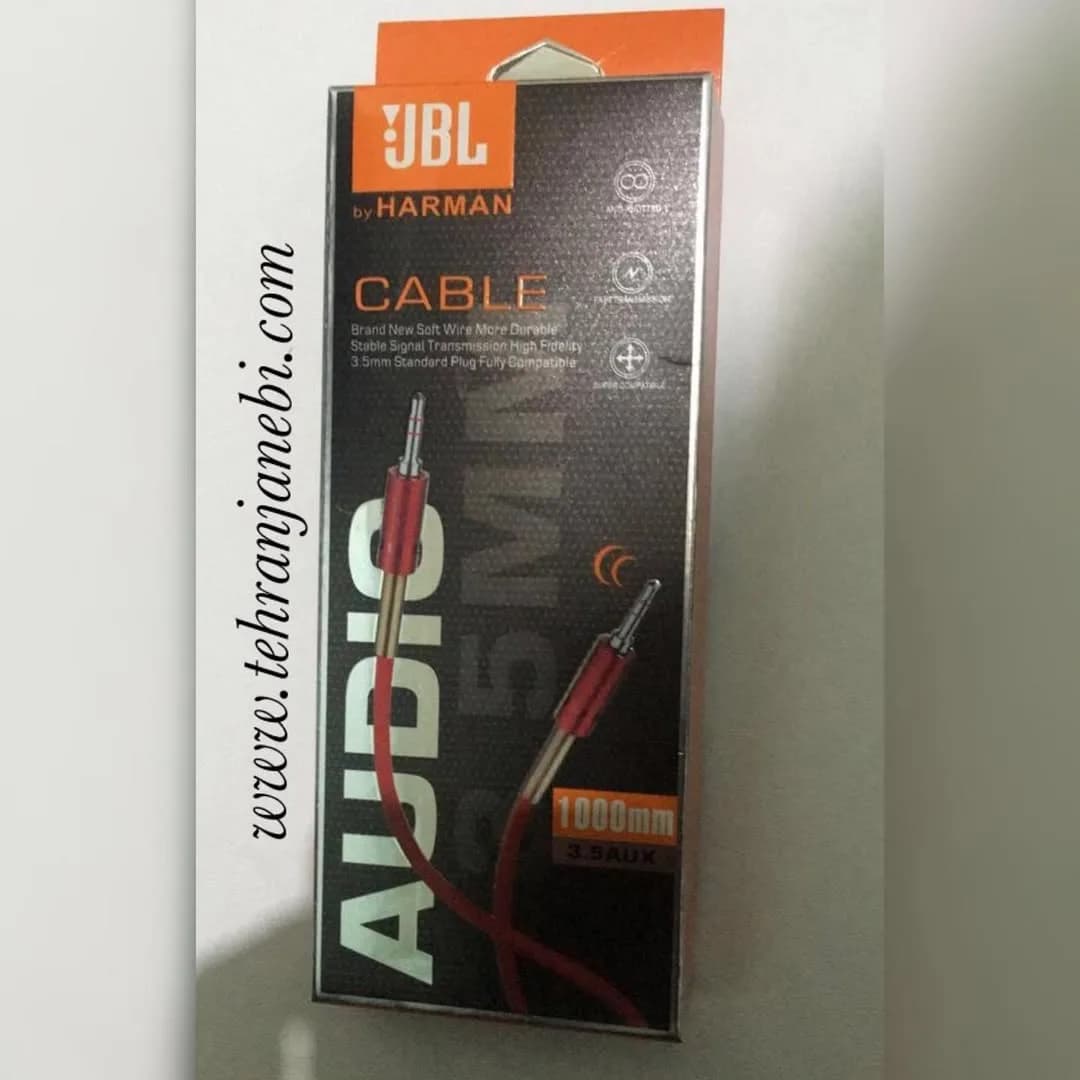 کابل AUX جی‌بی‌ال JBL، رنگ نارنجی و مشکی، جنس مقوا، مکعب مستطیل