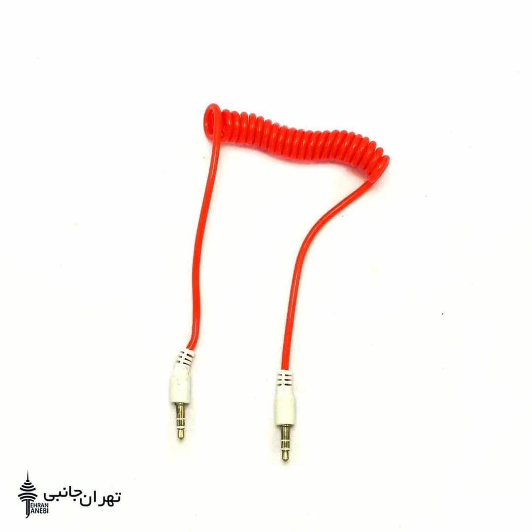 کابل AUX فنری، رنگ قرمز، جنس پلاستیک و فلز، دو سر ۳.۵ میلی‌متری