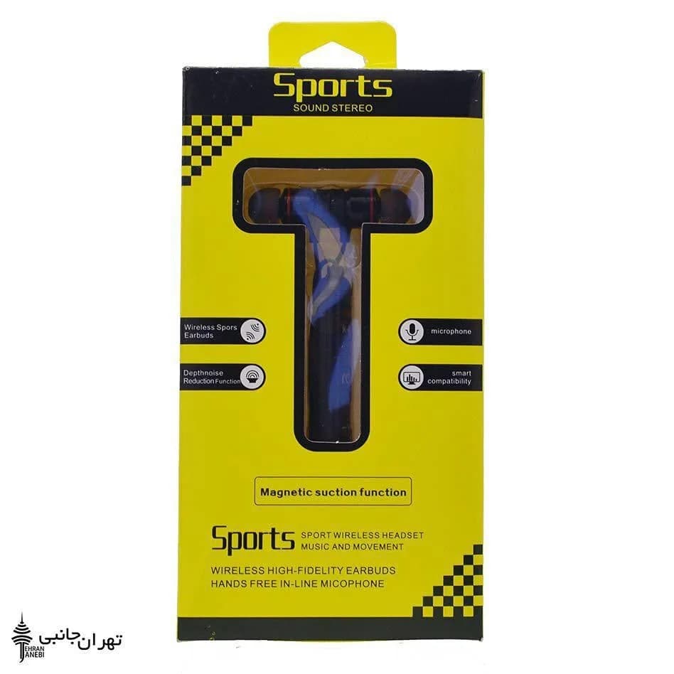 هندزفری بلوتوثی دورگردنی Sport، رنگ آبی و مشکی، جنس پلاستیک، توییست، ورزشی