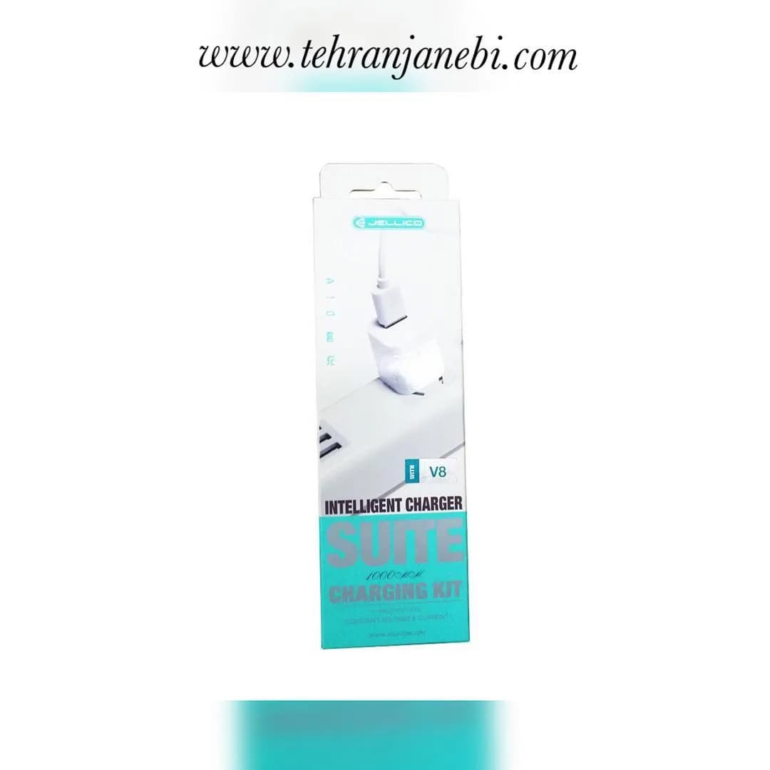 شارژر کلگی همراه با کابل، رنگ سفید و آبی، جنس پلاستیک، آداپتور و کابل
