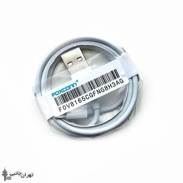 کابل شارژ فاکسکان Foxconn، رنگ سفید، جنس پلاستیک و فلز، USB