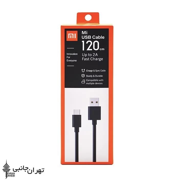 کابل فست شارژ شیائومی، رنگ مشکی، جنس پلاستیک، تایپ سی، ۱۲۰ سانتی‌متر