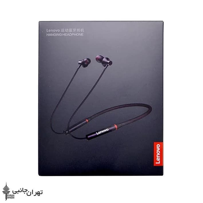 هندزفری گردنی HE05x Lenovo، رنگ مشکی و قرمز، جنس پلاستیک