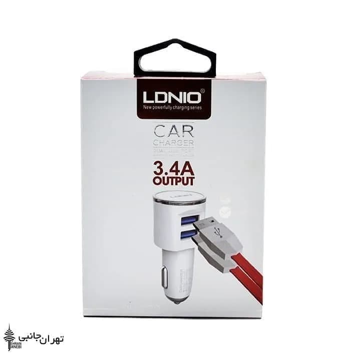 شارژر فندکی خودرو C29 دو پورت LDNIO، رنگ سفید، جنس پلاستیک، دو پورت USB