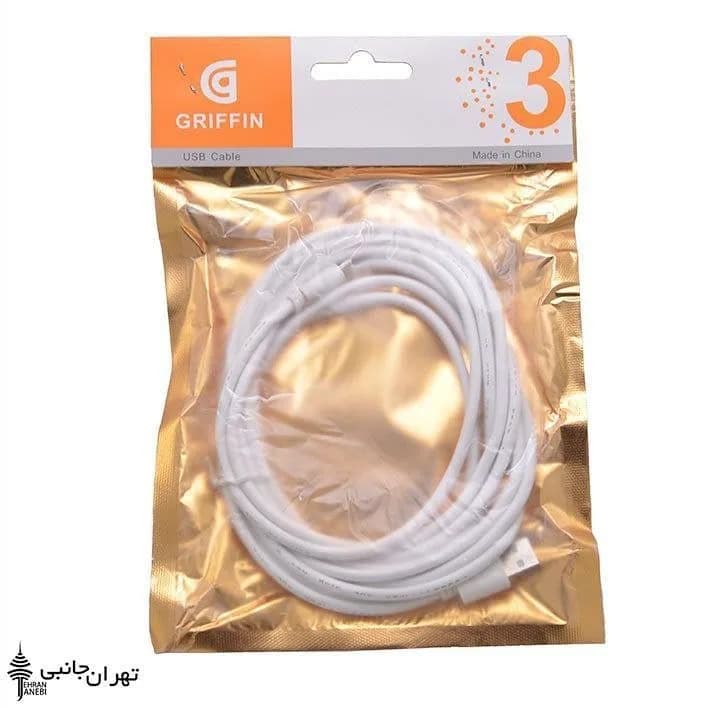 کابل شارژ اندروید گریفین سه متری، رنگ سفید، جنس پلاستیک، کابل USB