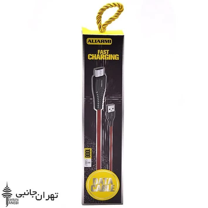 کابل شارژ فست پکدار AliArmy، رنگ مشکی و قرمز، جنس پلاستیک و فلز، USB، مدل سریع