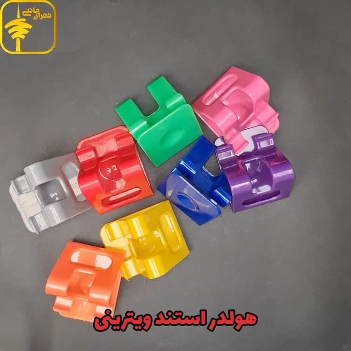 هولدر استند ویترینی، رنگ صورتی، زرد، آبی و نارنجی، جنس پلاستیک، رومیزی و ویترینی