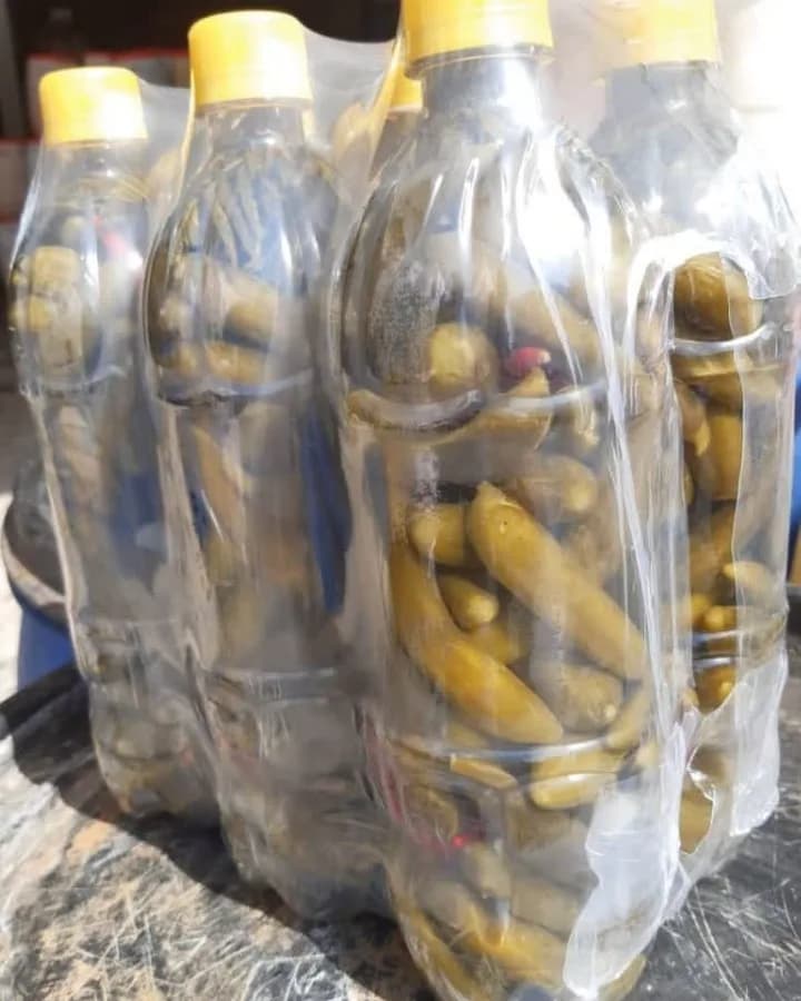 خیارشور بطری، رنگ سبز و زرد، استوانه‌ای