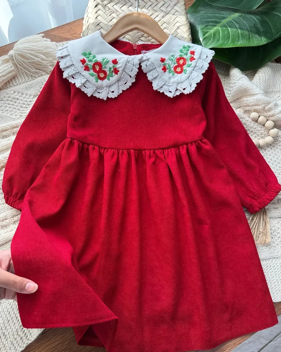 سارافون مخمل کبریتی دخترانه
