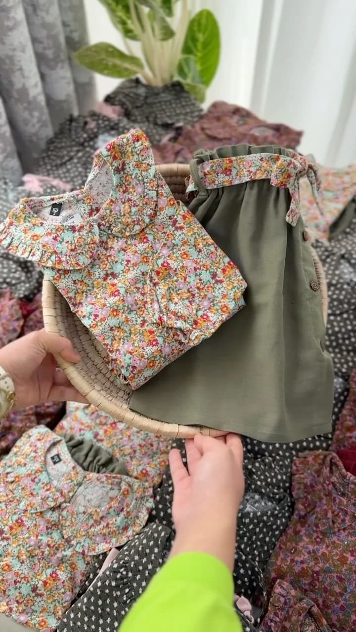 ست شومیز لنین و دامن کتان دخترانه