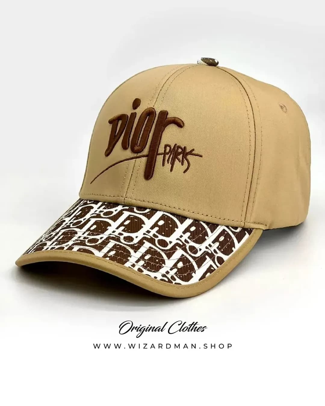 کلاه کپ لبهدار، رنگ کرم، قهوهای و سفید، جنس کتان، لبه منحنی، جلو-بند