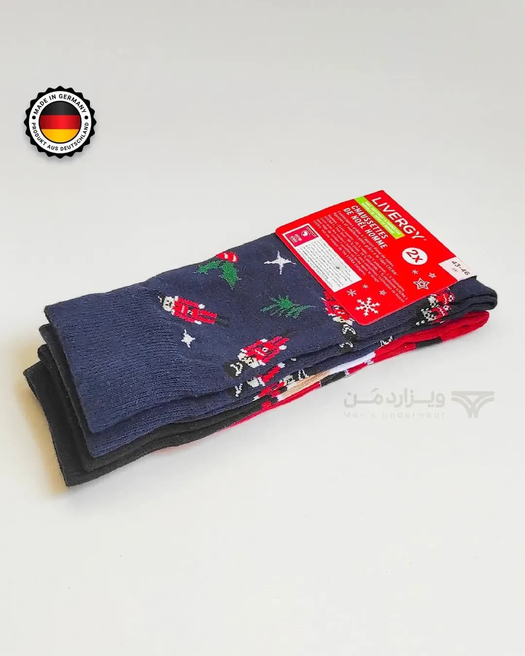 پک ۲ تایی جوراب طرح کریسمس لیورجی، رنگ سرمه‌ای، قرمز و مشکی، جنس پنبه‌ای، طرح طرح حیوانی، بلند، کشی