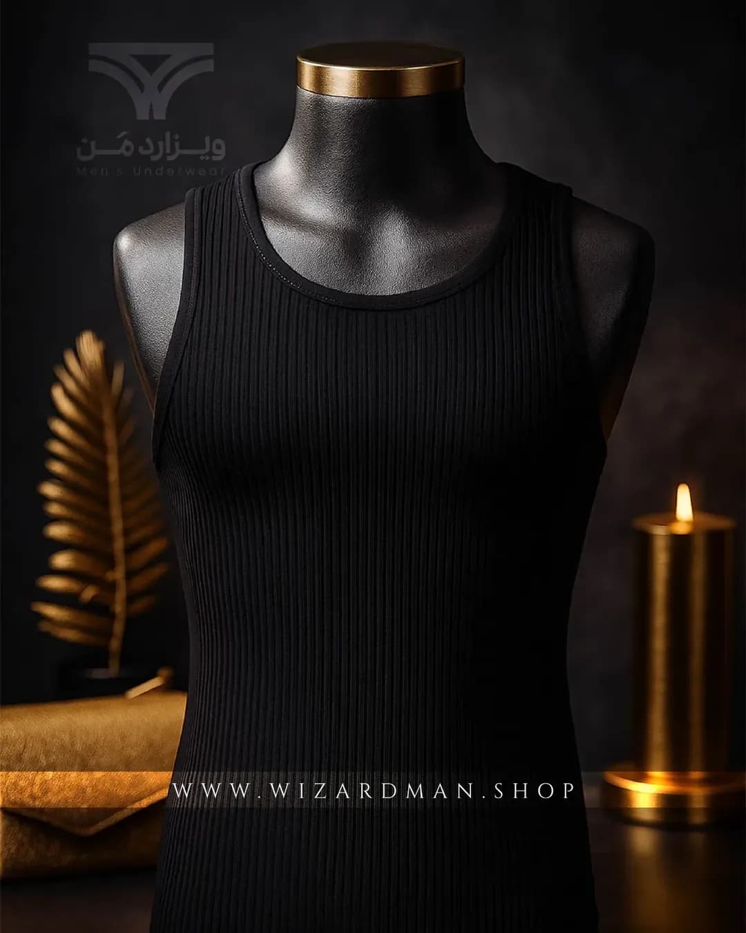 رکابی مردانه کبریتی اسپورت سادا، رنگ مشکی، بدون آستین، یقه گرد، جذب