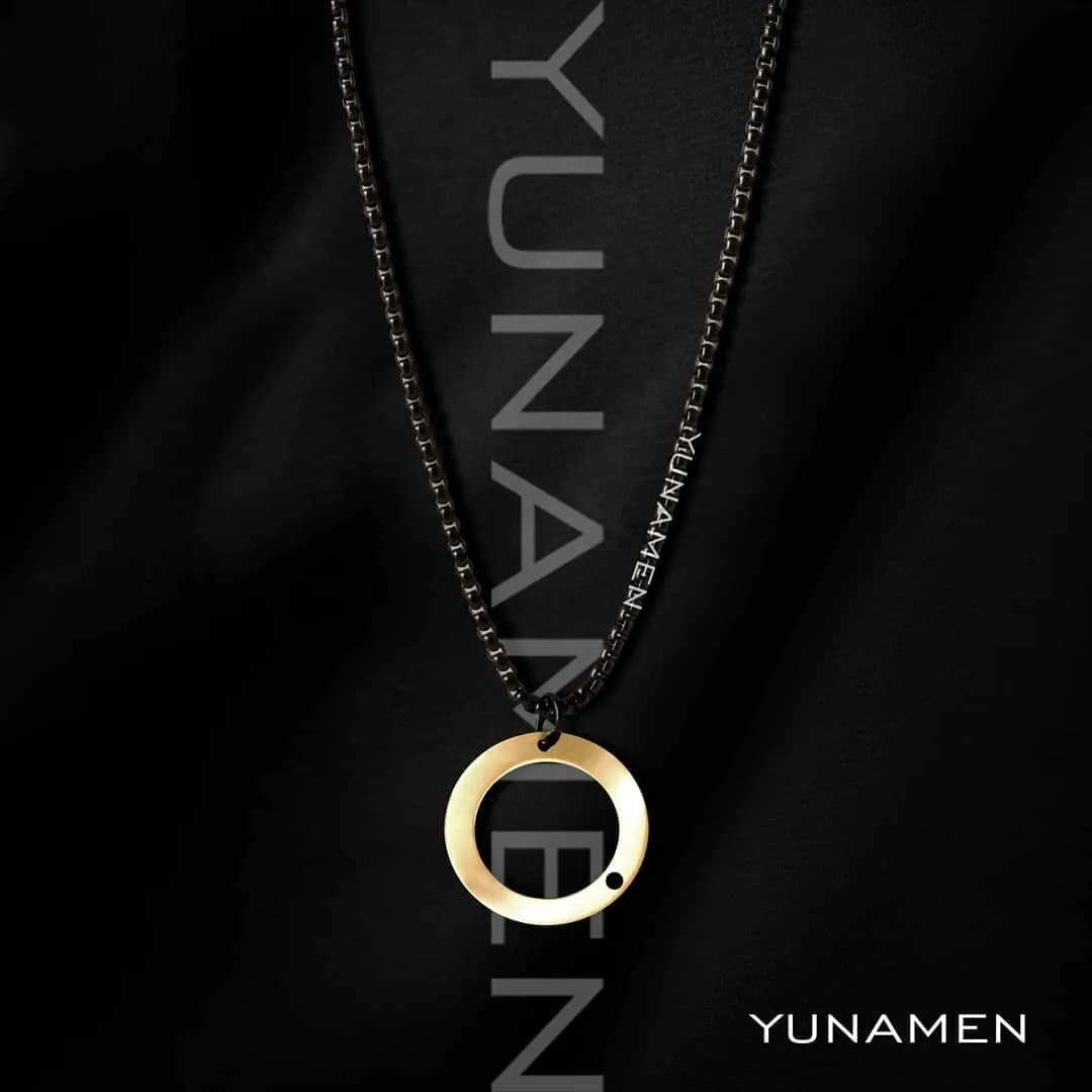 گردنبند مردانه استیل و طلا Y215 یونامن، رنگ سیاه و طلایی، زنجیر با پلاک دایرهای