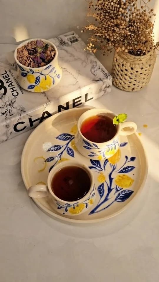 سرویس چایخوری دستساز قوری و فنجان زیما