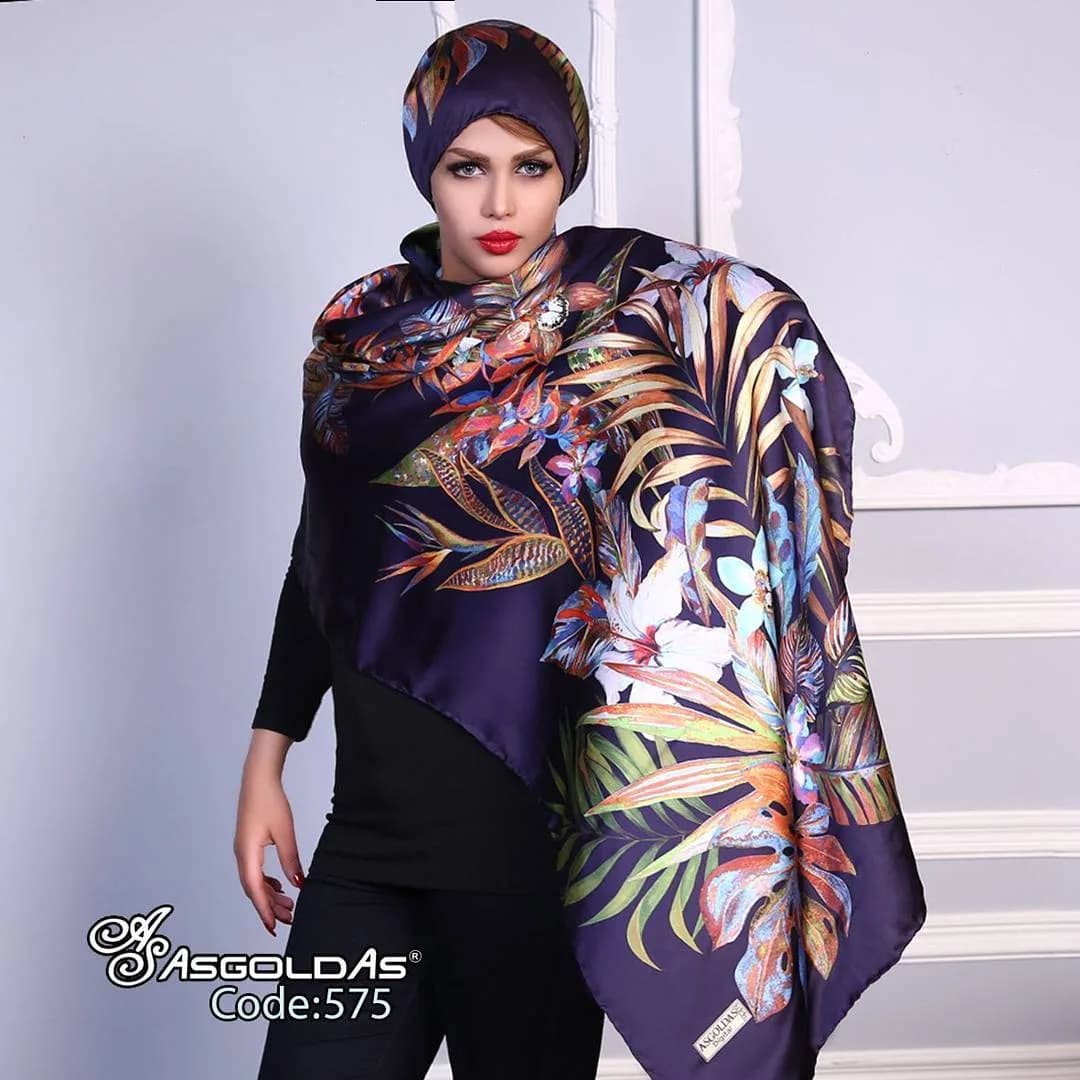 شال ابریشم دور دست دوز