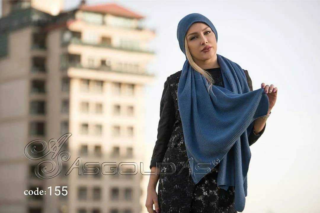 شال بافت اسپرت کبریتی دو رو، رنگ آبی، جنس بافتنی، مستطیلی بلند
