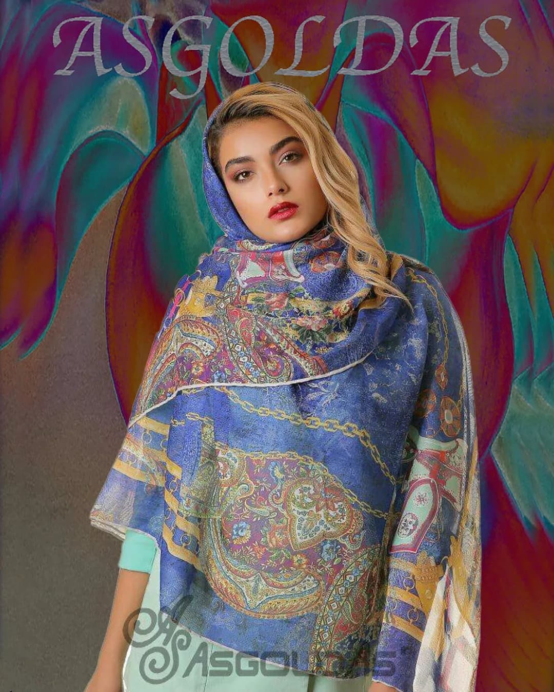 روسری ابریشم فانتزی سایز ۱۴۰ آسگلداس