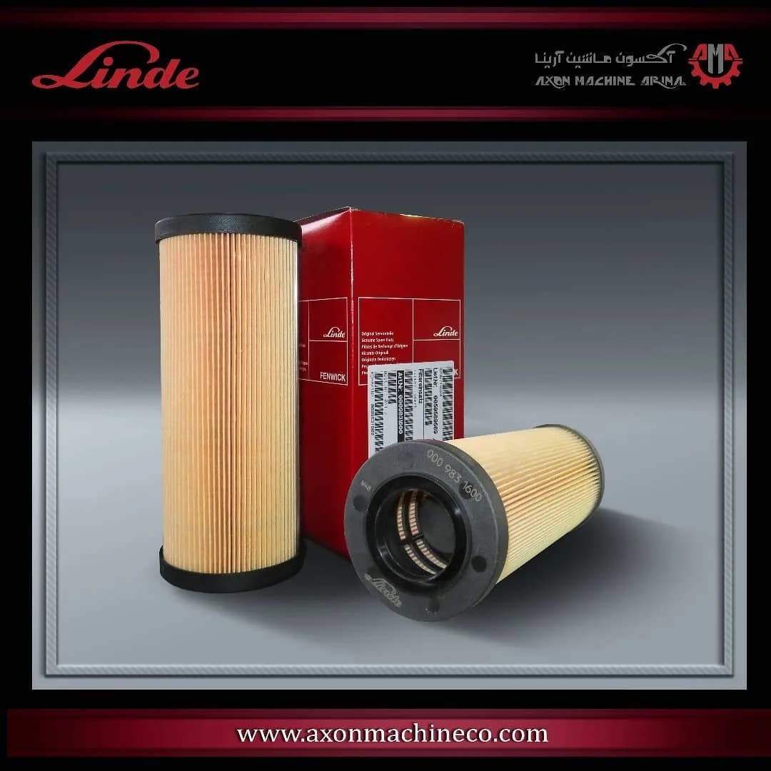 فیلتر هوای لیفتراک دیزل و گازی لینده، رنگ زرد و مشکی، جنس کاغذ و پلاستیک، استوانهای