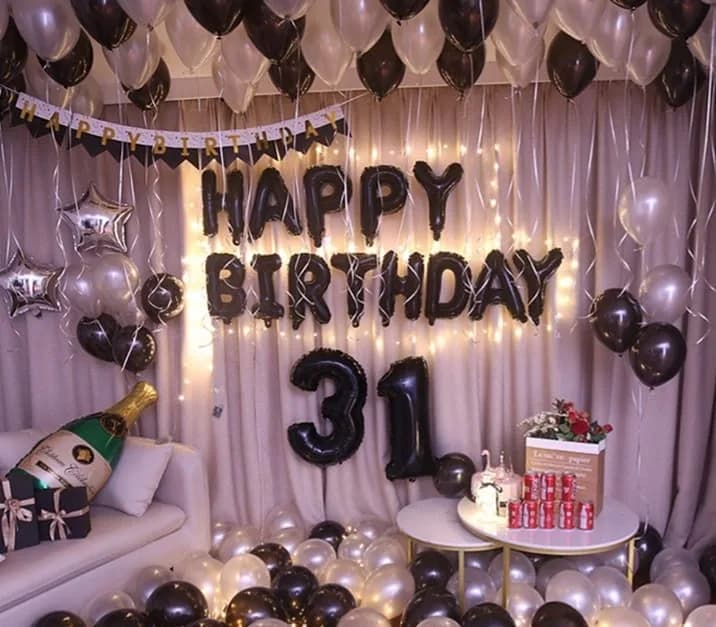 بادکنک فویلی حروف تولدت مبارک، رنگ مشکی و سفید، جنس پلاستیک، نوشته Happy Birthday