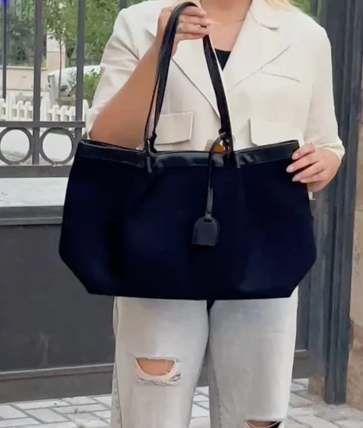 کیف ساحلی کنفی، رنگ سفید، مشکی و نارنجی، جنس چرم، دستی، توت بگ
