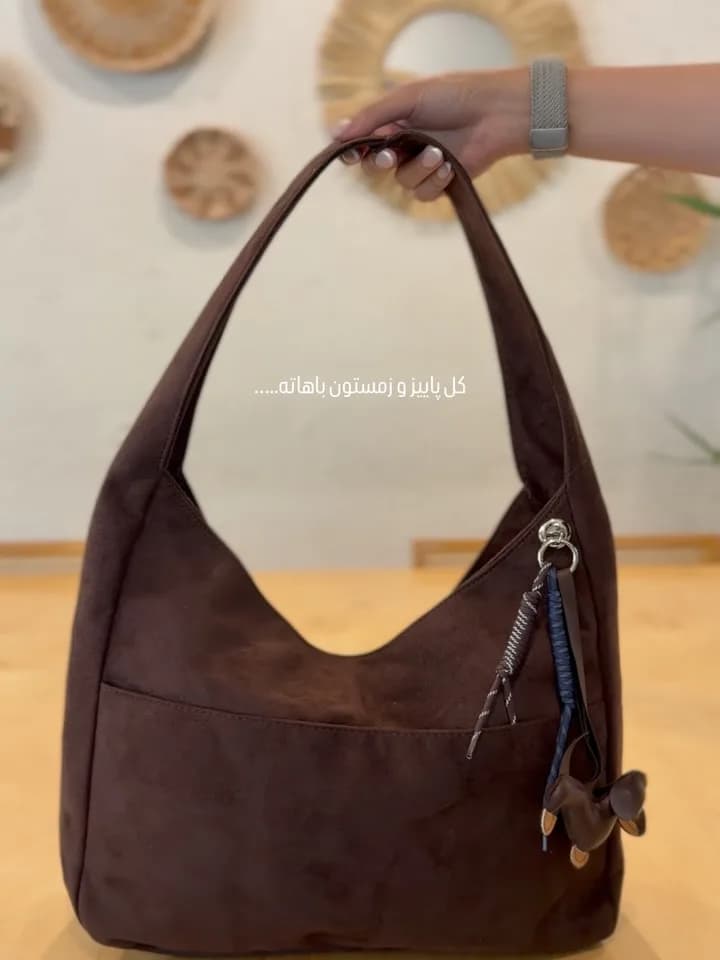 کیف سایز بزرگ دوجیب جیر، رنگ قهوهای، دوشی، فرم آزاد