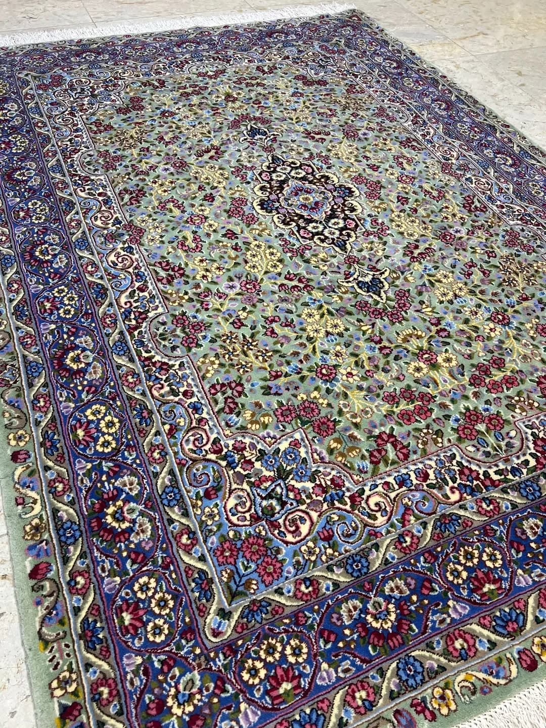 قالیچه سه متری سرام سبز سدری کرمان