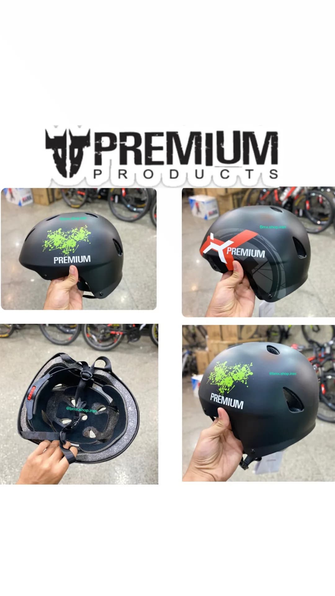 کلاه ایمنی BMX پرمیوم، رنگ مشکی، سبز و قرمز، جنس پلاستیک، مدل کاسک