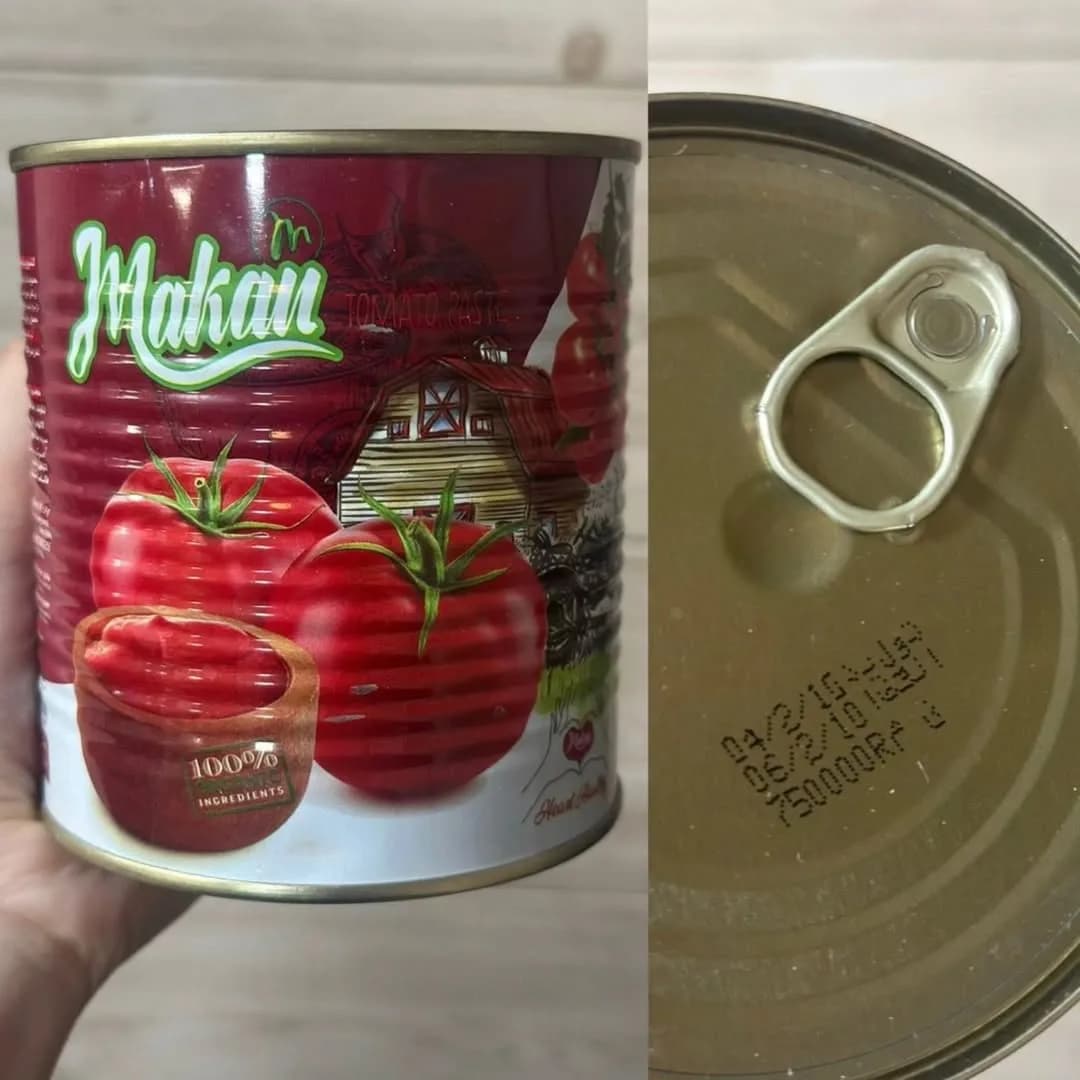 رب قوطی ۸۰۰ گرمی ماکان، رنگ قرمز، سفید و قهوهای، جنس فلز، استوانهای آسانبازشو