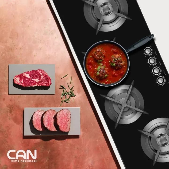 اجاق گاز صفحهای مدل CG-1402، رنگ مشکی، جنس شیشه و فلز، توکار، چهارشعله