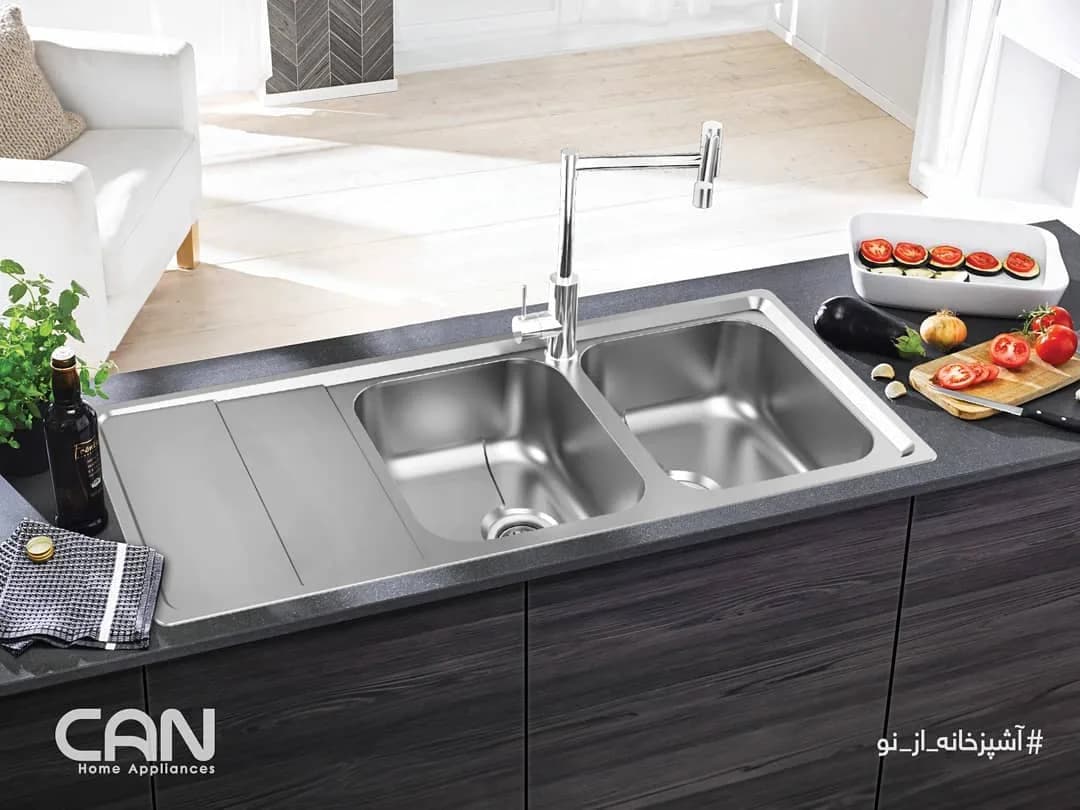 سینک ظرفشویی، رنگ استیل، روکار سینی دار