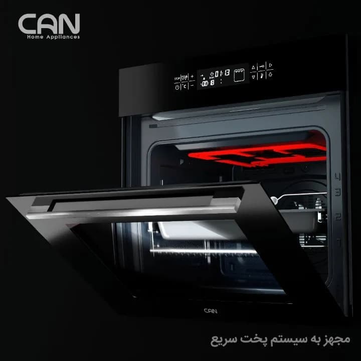 فر توکار مدل E6500 کن، رنگ مشکی و استیل، جنس شیشه و فلز، توکار برقی