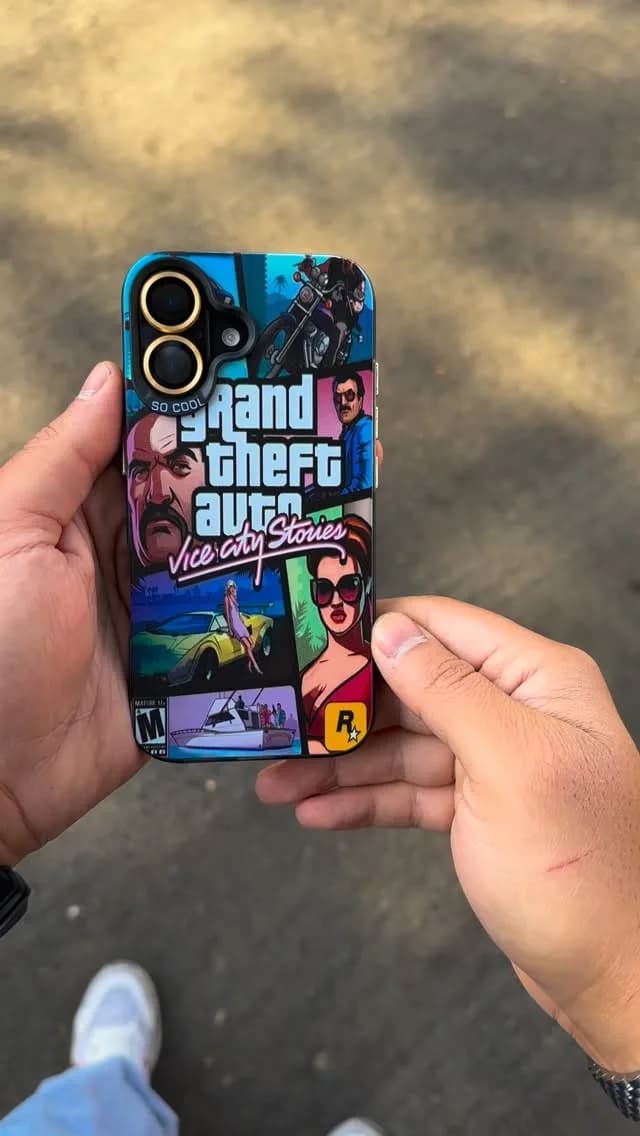 قاب گوشی طرح GTA Vice City، رنگ آبی، قرمز، زرد و مشکی، جنس پلاستیک، پشت بسته