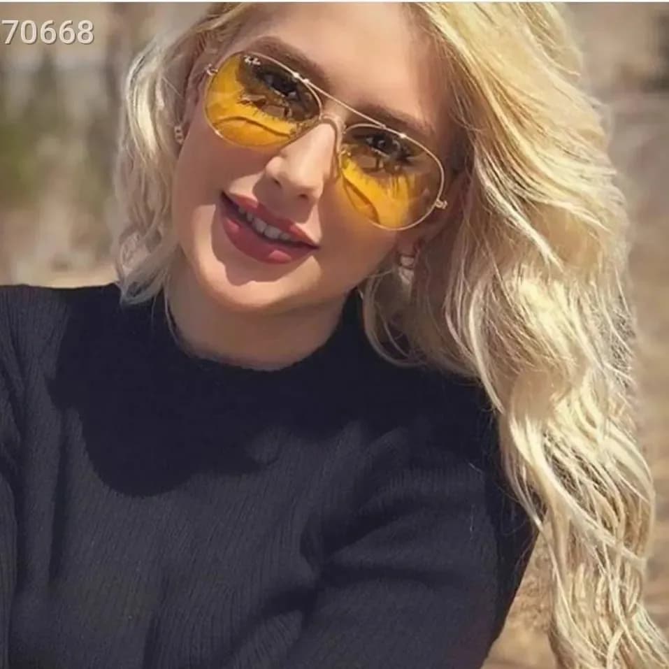 عینک دید در شب پلاریزه، رنگ طلایی و زرد، جنس فلز، خلبانی فریم فلزی
