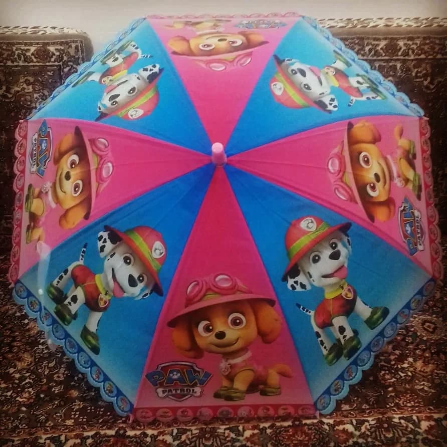 چتر پسرانه طرح سگهای نگهبان، رنگ صورتی و آبی، طرح شخصیت کارتونی، دستی، بلند