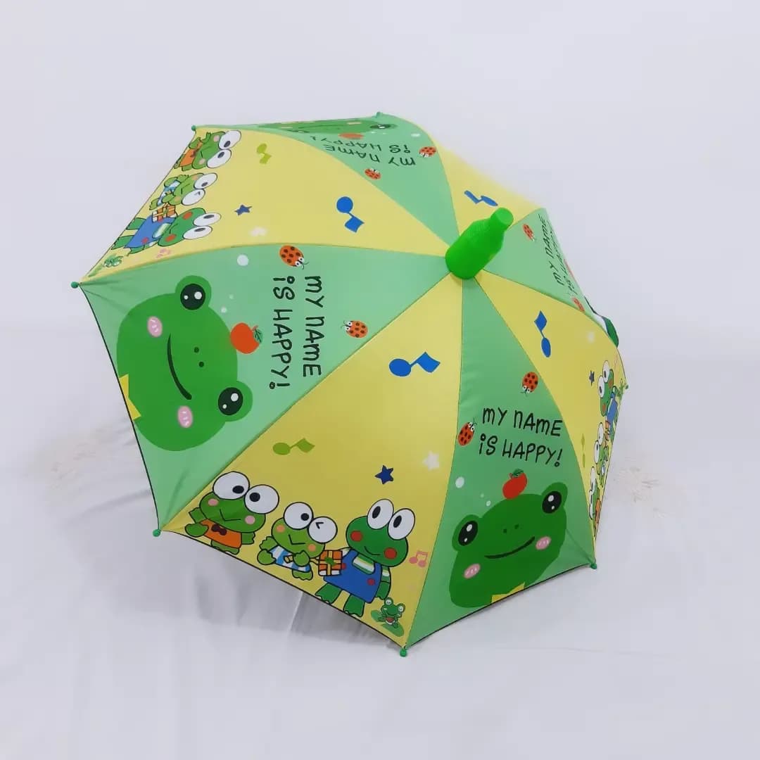 چتر پسرانه ۸ فنر برزنت دو آستر طوفان، رنگ سبز و زرد، طرح شخصیت کارتونی، باز، گرد
