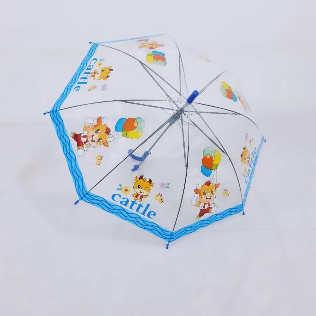 چتر بچگانه سه بعدی تاپ، رنگ شفاف و آبی، جنس پلاستیک، طرح شخصیت کارتونی، بچگانه دستی
