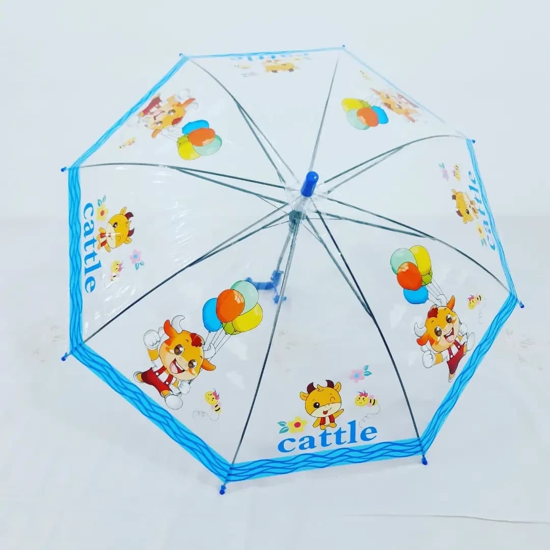 چتر بچگانه سه بعدی تاپ، رنگ شفاف، آبی و زرد، جنس پلاستیک، طرح شخصیت کارتونی، چتر دستی کودکانه
