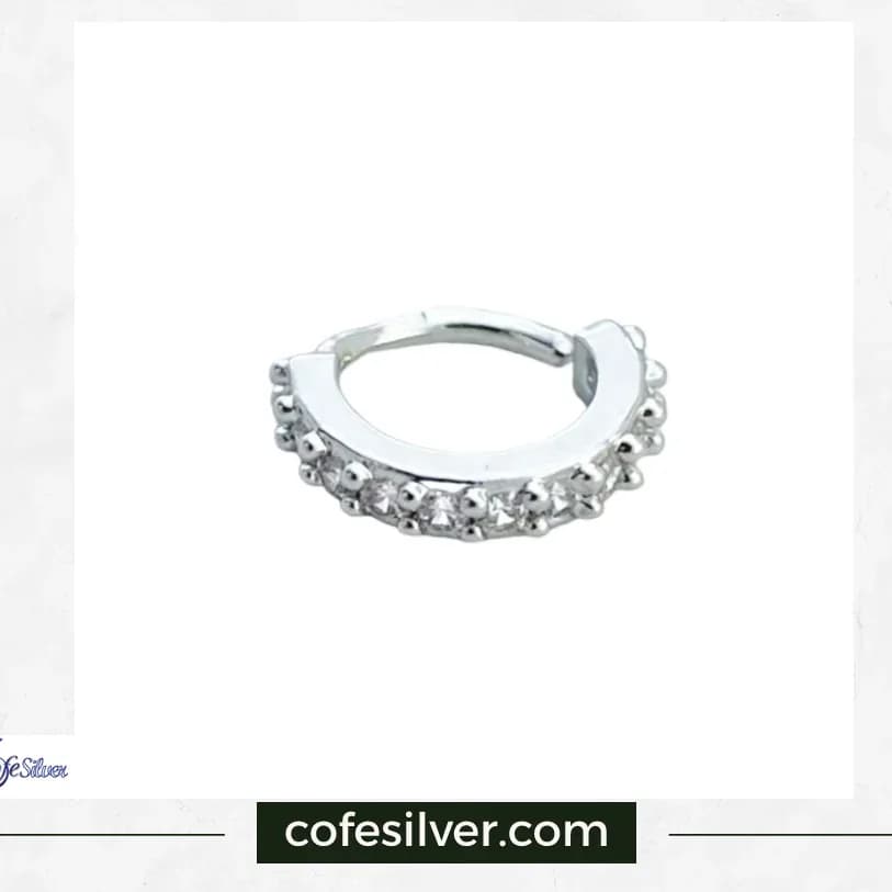 پیرسینگ گوش ژوپینگ، رنگ نقرهای و سفید، جنس استیل و نگین، پیرسینگ حلقه نگیندار