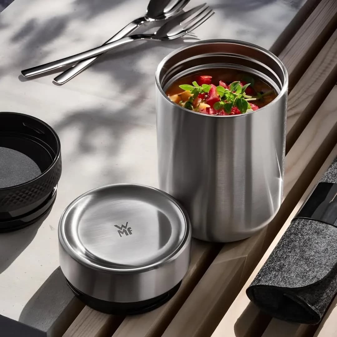 فلاسک غذای دبلیو ام اف My2Go، رنگ نقرهای و مشکی، جنس استیل، استوانهای، دربدار