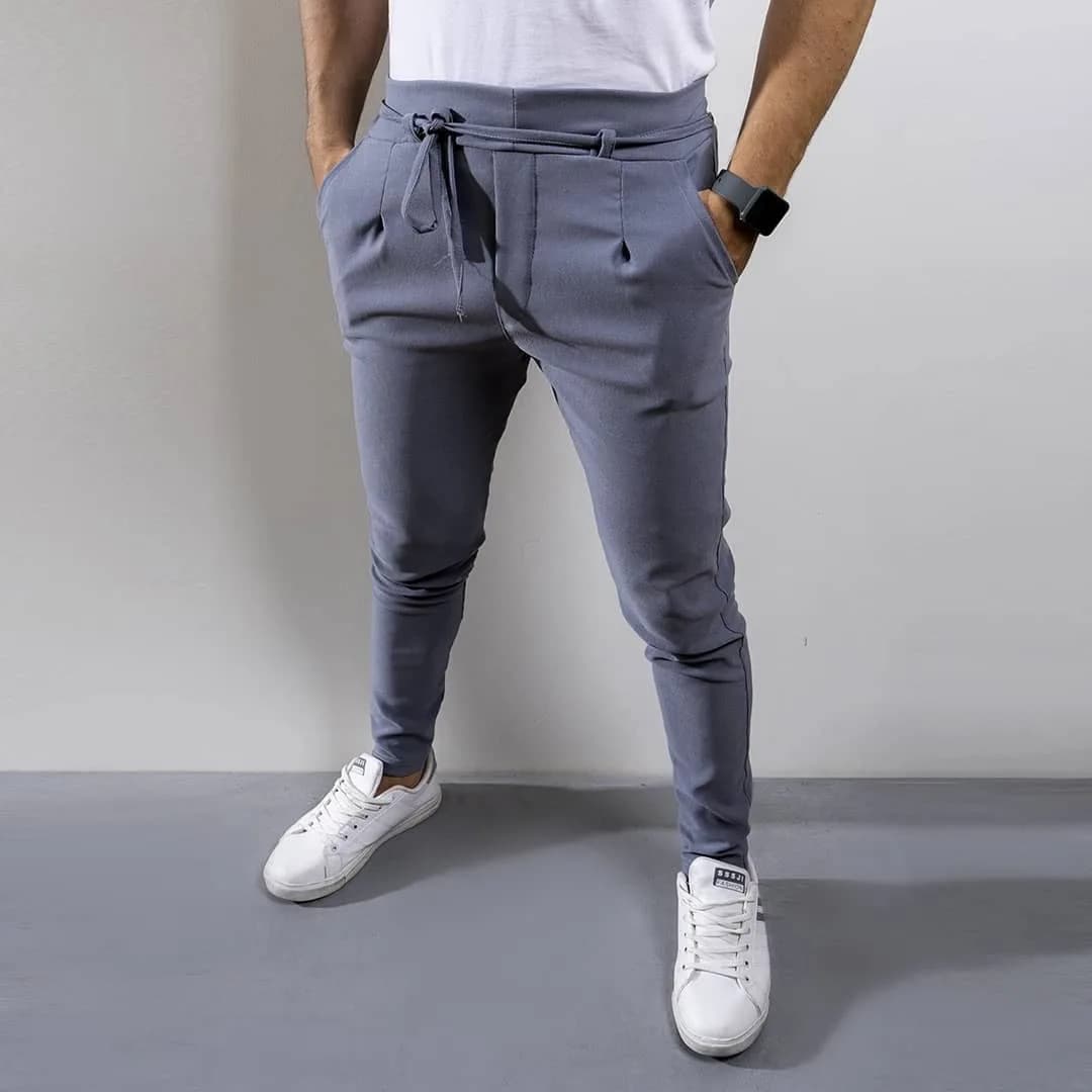 شلوار اسلش مردانه، رنگ خاکستری، کمر کش، جذب
