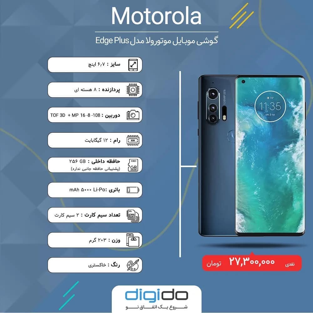 گوشی موتورولا Edge Plus، رنگ خاکستری، لمسی، صفحه نمایش تخت