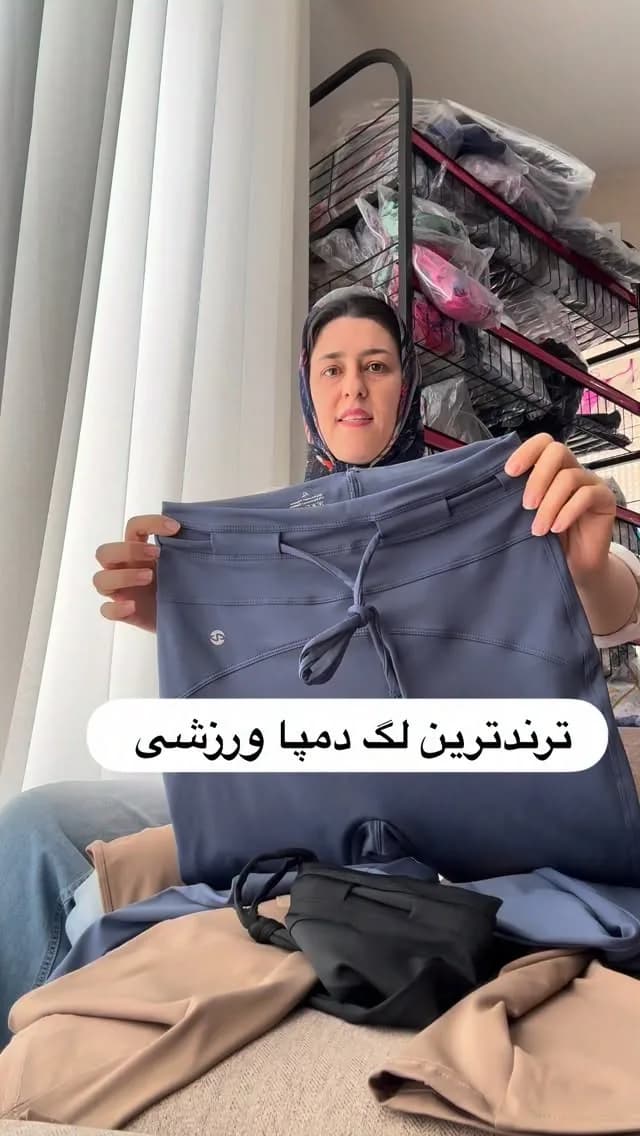 لگ دمپا اسپندکس ورزشی زنانه، رنگ آبی خاکستری، کوتاه، کمر کش، بنددار