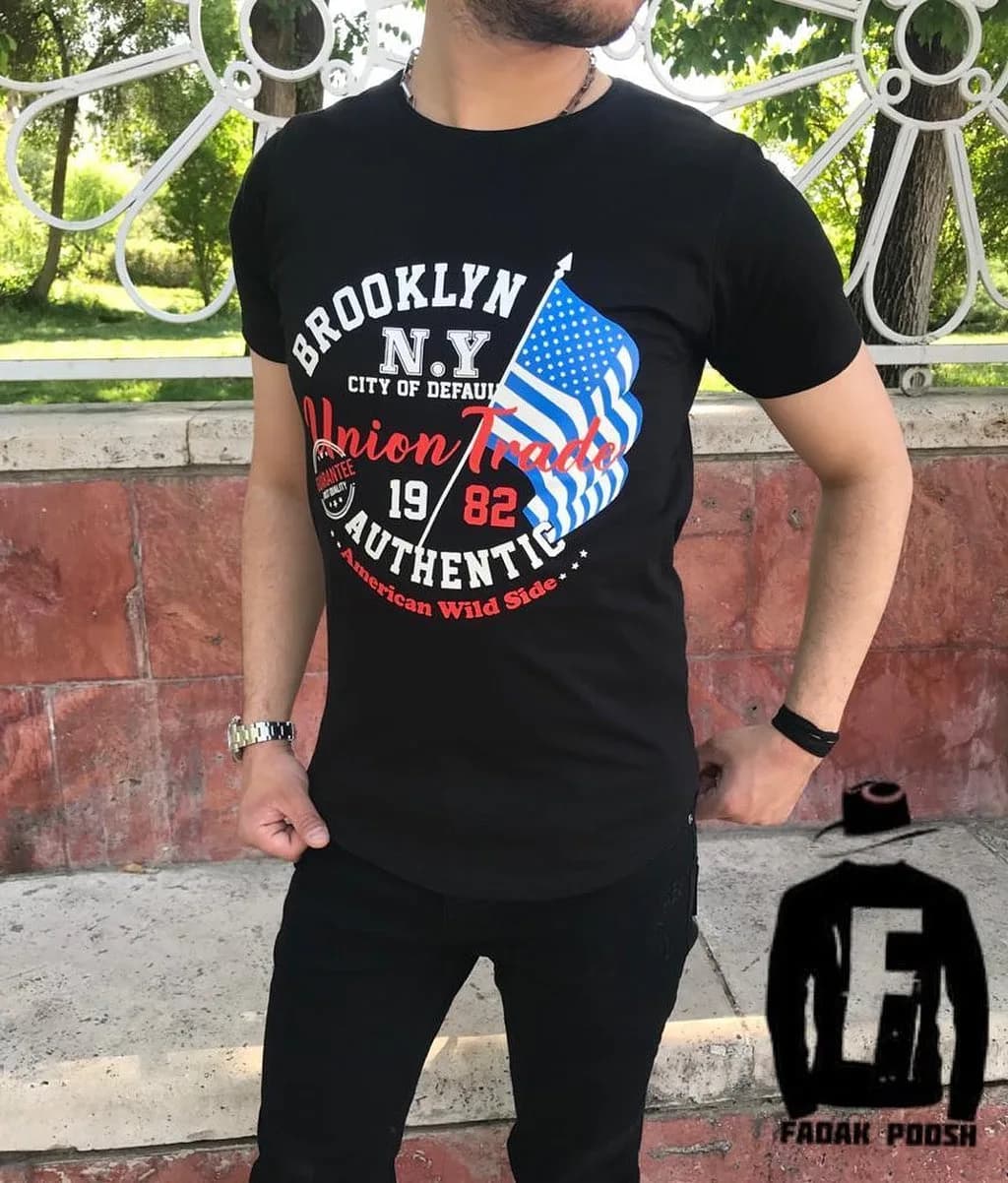 تیشرت مردانه، رنگ مشکی، جنس پارچه، آستین کوتاه یقه گرد